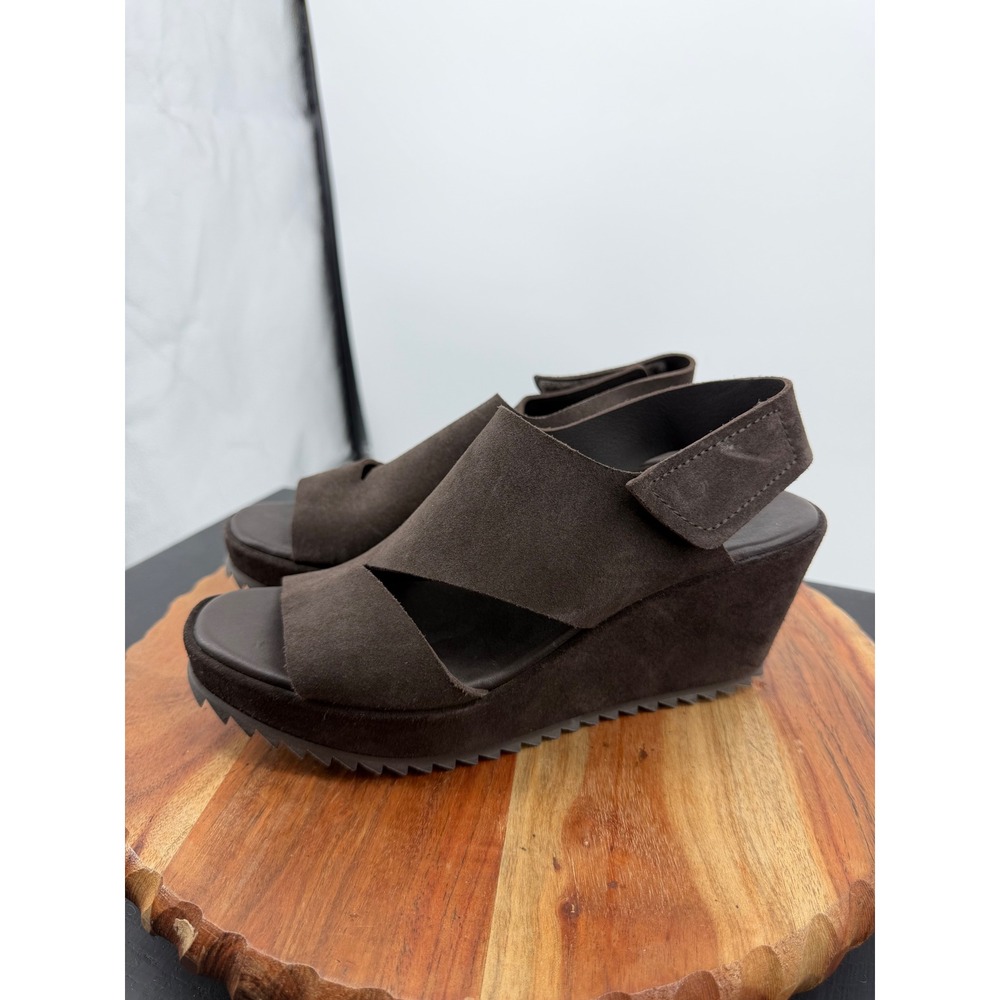 Pedro Garcia Fritzi Suede Wedge Sandals sz 39 8 Brown Platform Slingback Spain